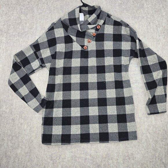 Womens 7th Ray Black & White Plaid Button-Detail Sweater Medium - Picture 1 of 6
